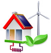 Illustration: ökohaus icon mit blatt green energie ökohaus icon mit blatt green energie