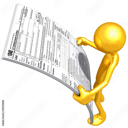 Illustration: Gold Guy With Tax Forms Gold Guy With Tax Forms