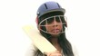 Black woman with a cricket bat, helmet and ball Black woman with a cricket bat, helmet and ball
