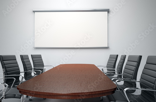 Conference Room Chairs on Conference Room With Empty Chairs And A Projector Screen    Mopic