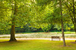 Park bench and big pond from Cheverny chateau. France Park bench and big pond from Cheverny chateau. France