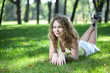 beauty girl and green grass