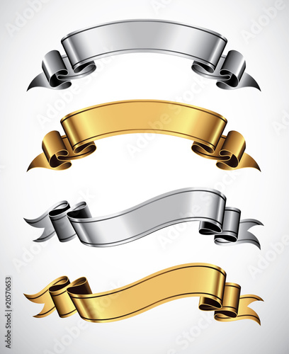 Set Of Gold And Silver Vector Ribbons For Your Text