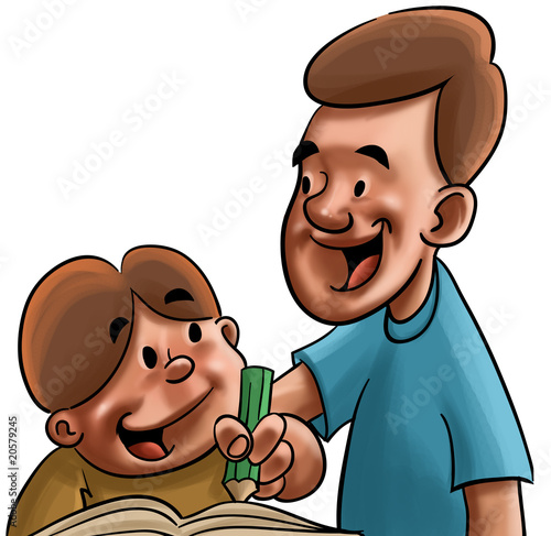 Illustration: Dad and son studying Dad and son studying