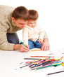 Dad drawing with son