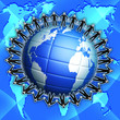Group mans on globe planet blue