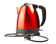 red and black electrical tea kettle isolated on white