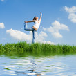 Foto: happy young woman dreams to fly on winds happy young woman dreams to fly on winds