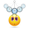 Smiley ball being hypnotized with clock