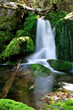 A waterfall and pond in a mountain stream in vertical
