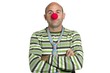 Actor clown posing clown nose and tie