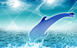 Illustration of a blue dolphin diving in the waves Illustration of a blue dolphin diving in the waves