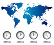 World map and time zone clocks