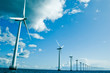 Windmills in a row horizontal, denamrk, baltic sea, wide angle