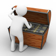 Open box with dollars on white background. Isolated 3D image