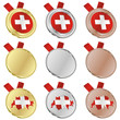 fully editable switzerland vector flag in medal shapes