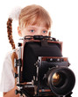 Child with old wood large format digital camera. Isolated. Child with old wood large format digital camera. Isolated.