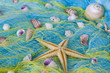 Estrella de mar y conchas en una red