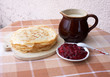 Blini with milk and berry jelly