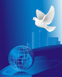 peace symbol - a white pigeon over crystal globe