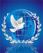 peace symbol - a white pigeon over crystal globe
