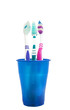Tooth brushes are in blue glass
