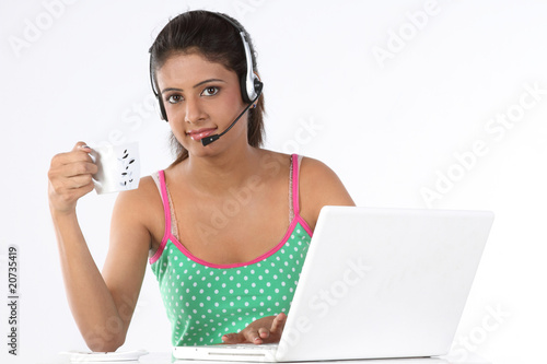 Headphones Laptop on Indian Teenage Girl With Laptop And Headphones Omkar A V 20735419