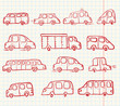Doodles cars set, hand-drawn vector illustration