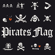 A set of pirate flags, skulls and bones vector illustration