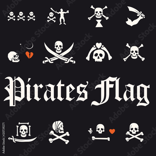 A set of pirate flags, skulls and bones vector illustration