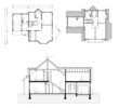 project of house in black-and-white color. groundfloor, garret
