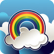 Rainbow in a cloudy sky. Vector illustration.