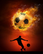 Hot soccer ball on the speed in fires flame Hot soccer ball on the speed in fires flame