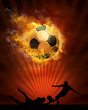 Hot soccer ball on the speed in fires flame