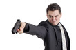 Angry person with a gun isolated on white background