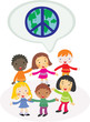 Grupo de niños multicultural solicitando paz mundial Grupo de niños multicultural solicitando paz mundial