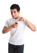 Man pointing to a bottle of perfume fragrance