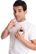 Man recommending promoting a perfume fragrance