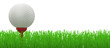 golf ball on red tee in grass - clipping path