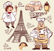 Collection of symbols of Paris. Hand drawing