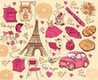 Collection of symbols of Paris. Hand drawing
