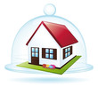 Little house under a glass bell. Protection concept.