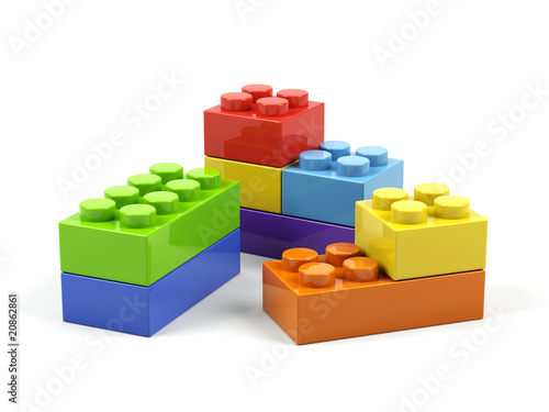 Illustration: Plastic toy blocks on white background. Plastic toy blocks on white background.