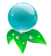 Crystal sphere with leaves, ecology icon Crystal sphere with leaves, ecology icon