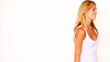 Video: Pretty young girl pointing at copy space Pretty young girl pointing at copy space