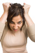 Woman pulling hair