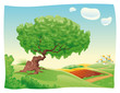 Countryside. Vector and cartoon landscape.