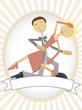 Dancing couple inside copyspace friendly oval ad setting