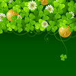 Patrick's Day background: Clover glade and golden coins
