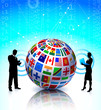 Business Couple with Flags Globe Business Couple with Flags Globe